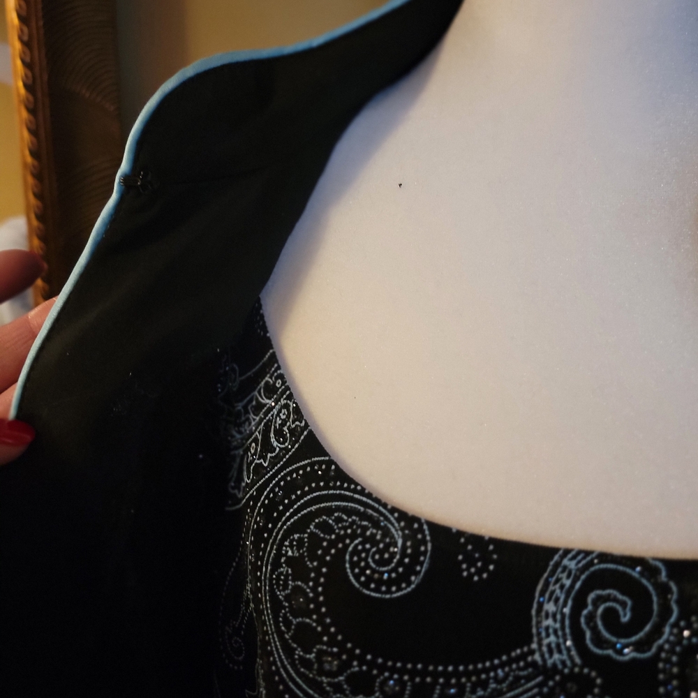 Alex Evenings Black and Silver And TEAL BLOUSE - Picture 9 of 15